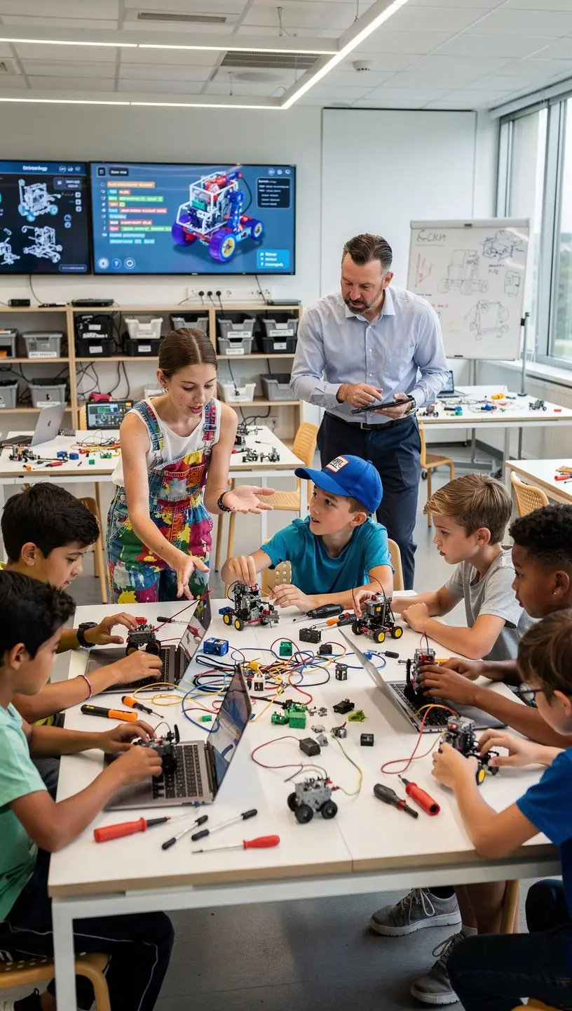 Kinderen die samenwerken aan een creatieve kunstactiviteit in een klaslokaal.